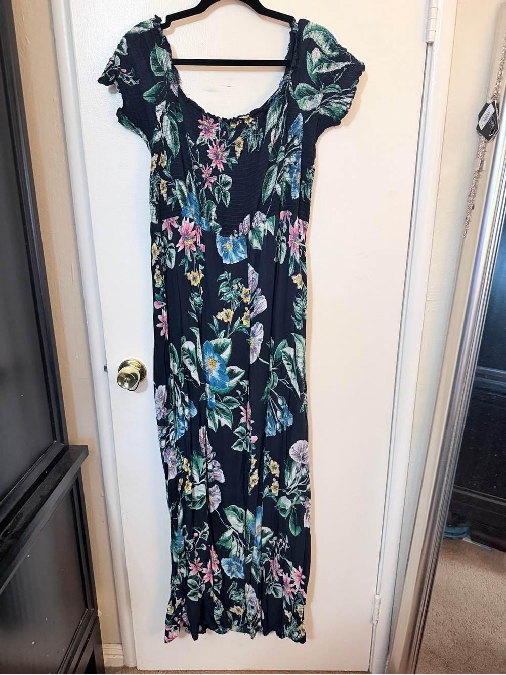 Floral Navy Maxi Dress with Green & Blue Print - Picture 2 of 4